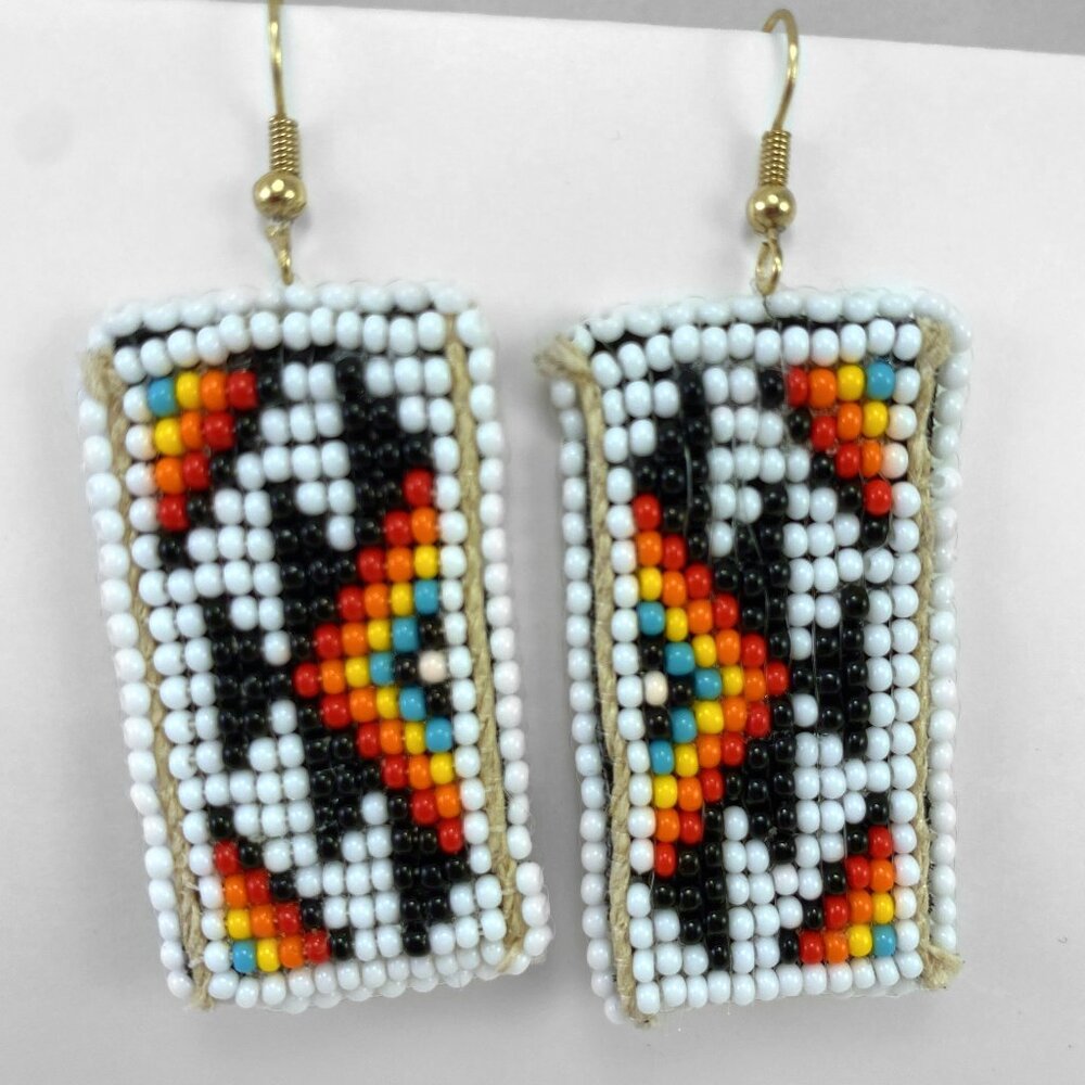 White beaded earrings with design